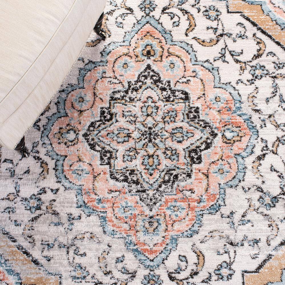 Abstract Elegance 54'' Round Gray Synthetic Area Rug
