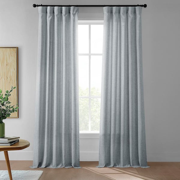 Coastal Slate Gray FarmTown Faux Linen 50 in. W x 96 in. L Rod Pocket Sheer Curtain Pair (Set of 2)