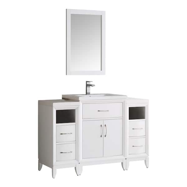 Fresca Cambridge 47 in. Vanity in White with Porcelain Vanity Top in White with White Ceramic Basin and Mirror