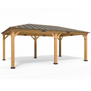 12 ft. x 20 ft. Spruce Wood Gazebo Hardtop, Silent Asphalt Roof Solid Wood Gazebo, for Patio, Lawns, Garden, Yard
