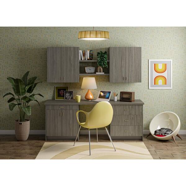 J COLLECTION Medora 61.5 in. W x 34.5 in. H x 24 in. D Textured Slab Walnut Simple Desk Bundle