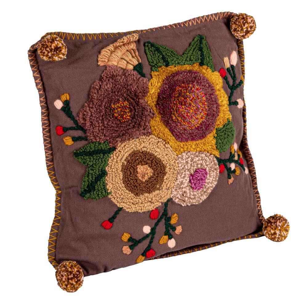 Embroidered Multicolor Floral Cotton Square Throw Pillows Set