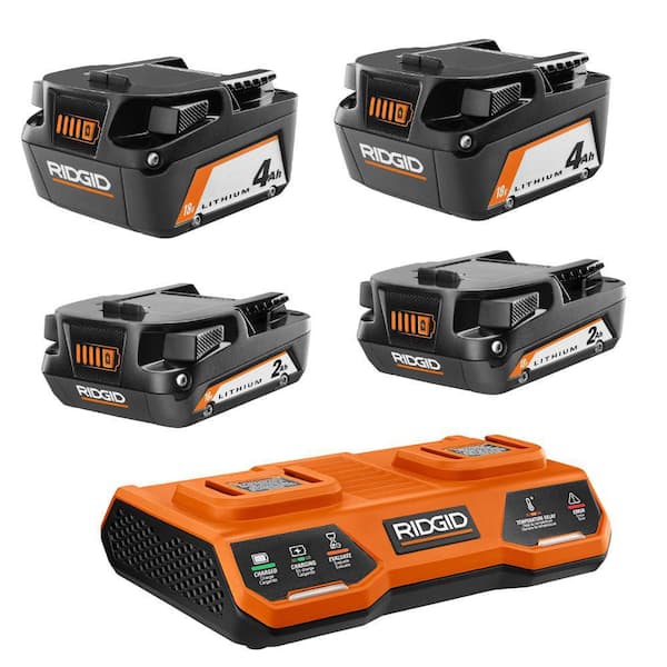 18V Dual Port Simultaneous Charger with (2) 2.0 Ah Batteries, (2) 4.0 Ah Batteries