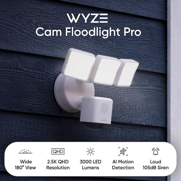 Wired Outdoor Wi-Fi Floodlight Pro Home Security Camera with 2K Resolution and App Control, Works with Alexa and Google