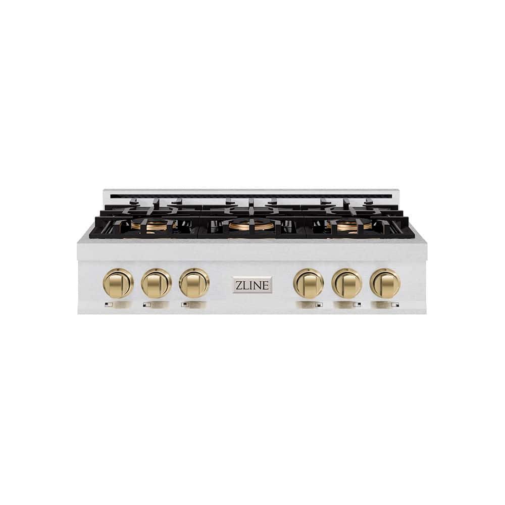 Autograph Edition 36 in. Classic Gas Rangetop with 6-Burner DuoPro Cooktop in Satin Stainless and Champagne Accents