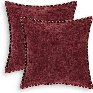 Outdoor Throw Pillow Cases Cotton Thread Stitching Edges Solid Dyed Soft Chenille Cushion Covers Pack of 2
