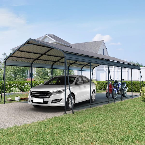 Outdoor Carport, 13x26. 5 FT, Heavy Duty Carport with Galvanized Steel Roof and Frame, 6 Fixed inclined tube supports