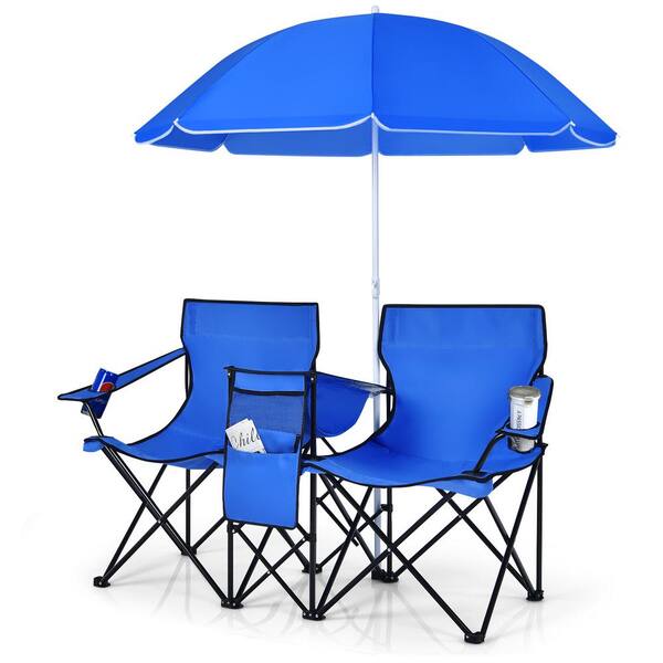 twin umbrella camping chairs blue