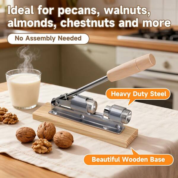 Heavy Duty Walnut Cracker With Wooden Base - Adjustable For All Nuts