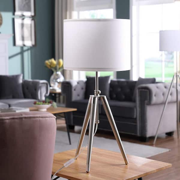 Lasaideal Borealis 34 in. Chrome Modern Adjustable Tripod Table Lamp with White Linen Shade