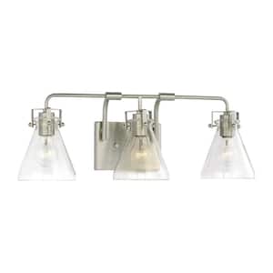 Jaden 24 in. 3-Light Brushed Nickel Transitional Wall Bathroom Vanity Light with Clear Seeded Glass Shades