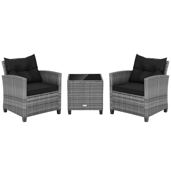 Costway 3-Piece Patio Conversation Set with Black Cushions