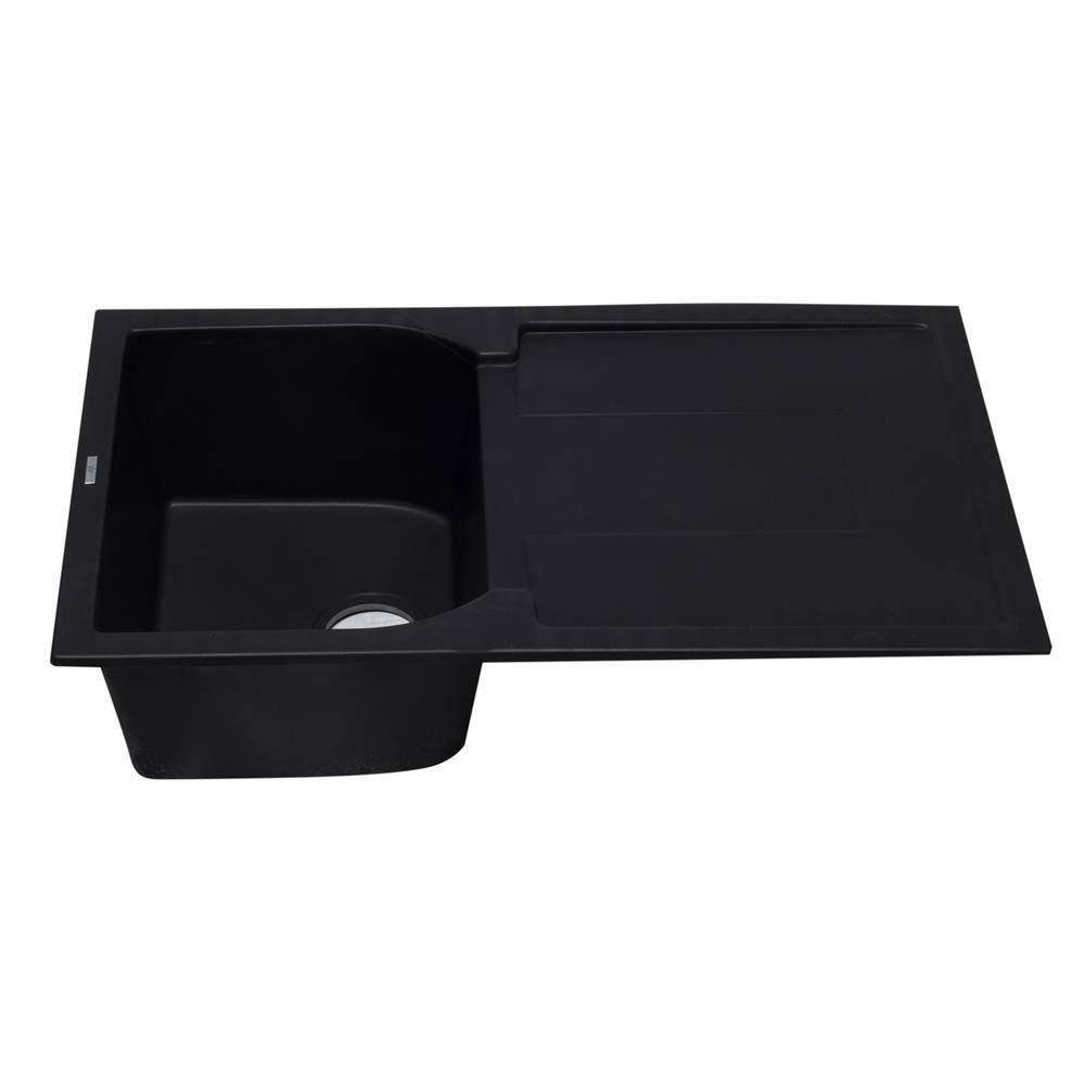 34'' Black Granite Single Bowl Kitchen Sink with Drainboard