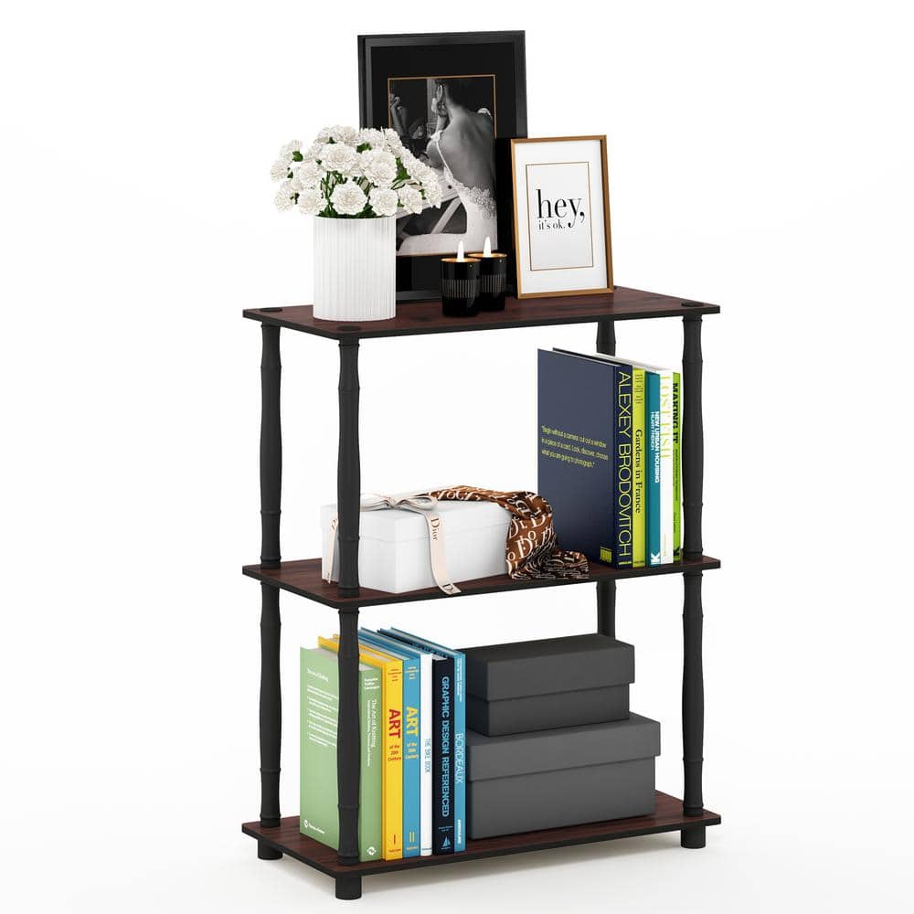 Compact Classic 3-Tier Dark Cherry & Black Shelving Unit
