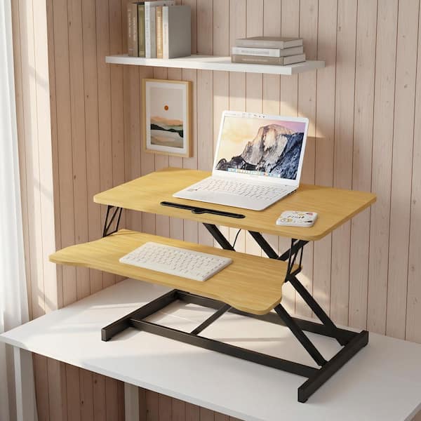 Seafuloy 32 in. Natural Adjustable Sit to Stand Desk Converter