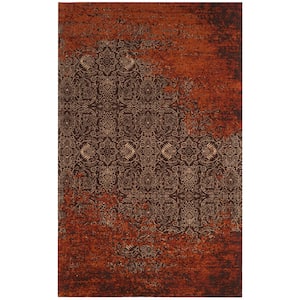 Classic Vintage Rust/Brown 5 ft. x 8 ft. Floral Distressed Area Rug