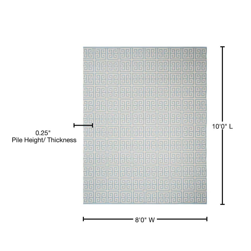 Light Blue and Ivory Cotton Flat Woven 8' x 10' Rug