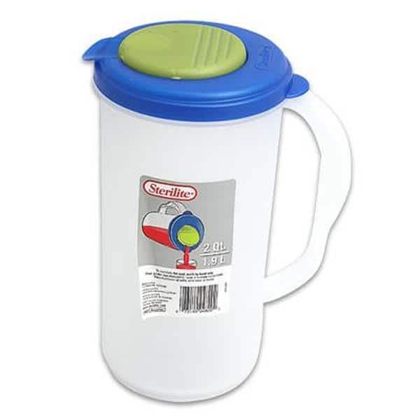 Sterilite 1-Gallon Round Plastic Pitcher and Spout Clear w/ Color Lid 18 Pack