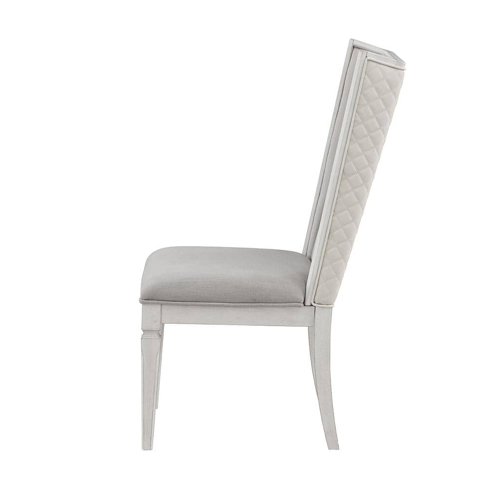 Light Gray Linen Upholstered Side Chair with Weathered White Wood Frame