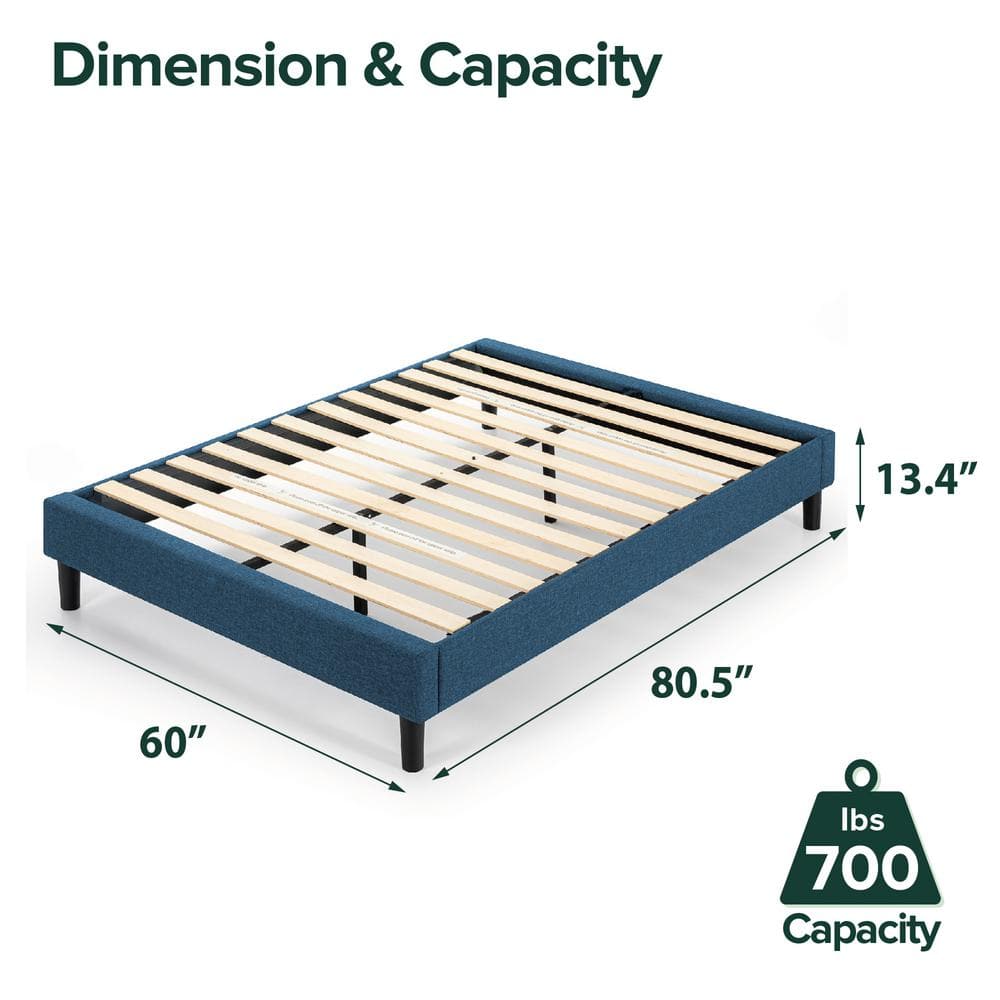 Navy Upholstered Queen Platform Bed Frame with Slats