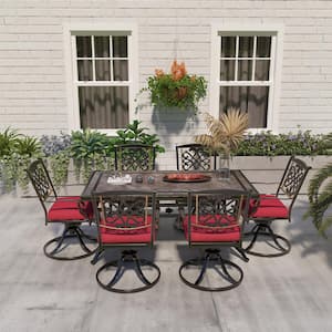 Dark Bronze Cast Aluminium Patio Rectangle Outdoor Dining Table 40 in. W x 68 in. D with Umbrella Hole for Patio Gazebo