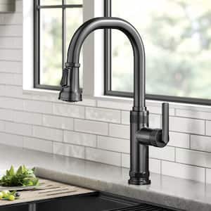 Allyn Industrial Pull-Down Single Handle Kitchen Faucet in Spot-Free Black Stainless Steel