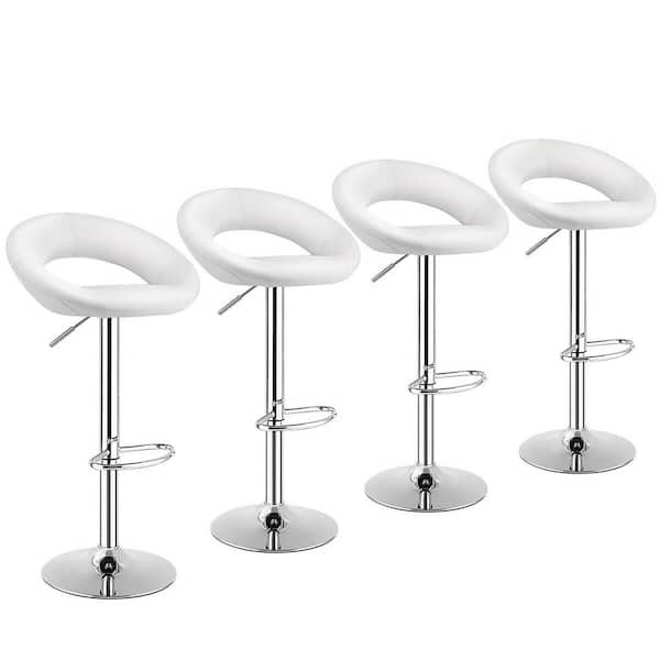 Gymax 39 5 In Adjustable Bar Stools, Bar Stools White Leather Swivel