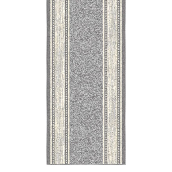 Indoor 2 ft. 7 in x 55 ft. Light Gray Non-Slip Hallway For High Traffic, Bordered Design Runner Rugs
