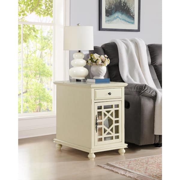 Antique White Chairside End Table, Antique End Tables With Glass Doors