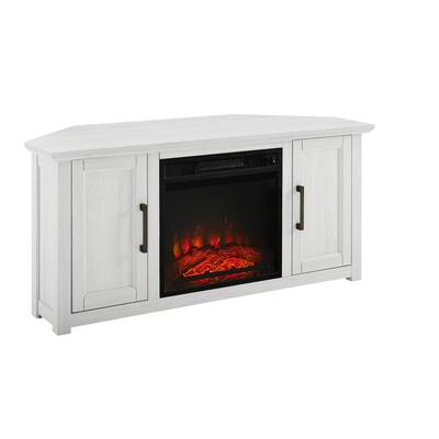 Camden Whitewash 48 in. Corner TV Stand with Fireplace Fits 50 in. TV with Cable Management