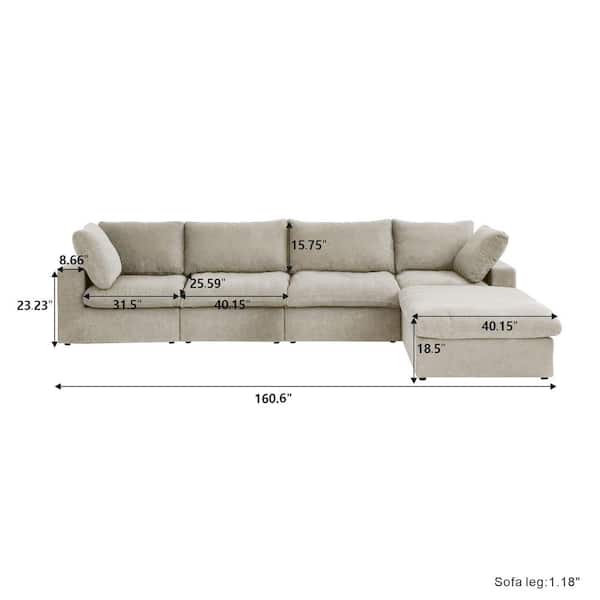 WHATWEWANT WWW_EXTENSIONTABLE｛WN｝ J&E Home 160.6 in. W Velvet Square Arm 5-piece L Shaped