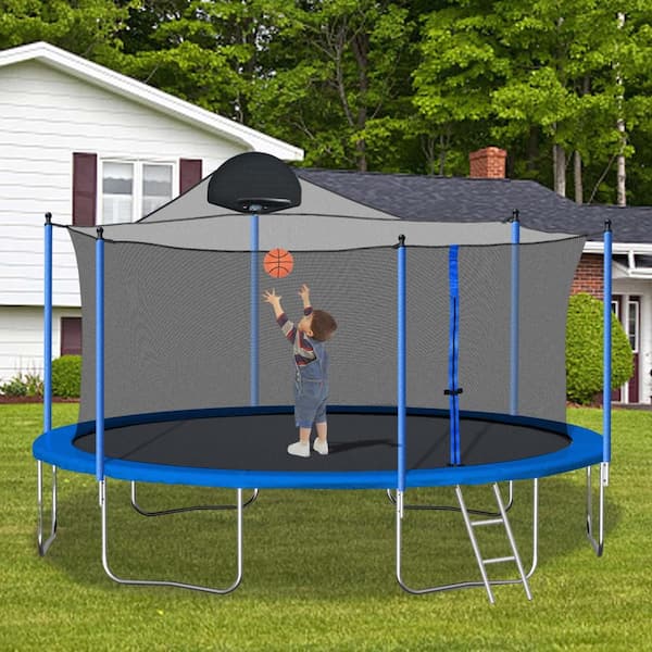 SUNRINX 14 ft Outdoor Trampoline with Basketball Hoop, Safety