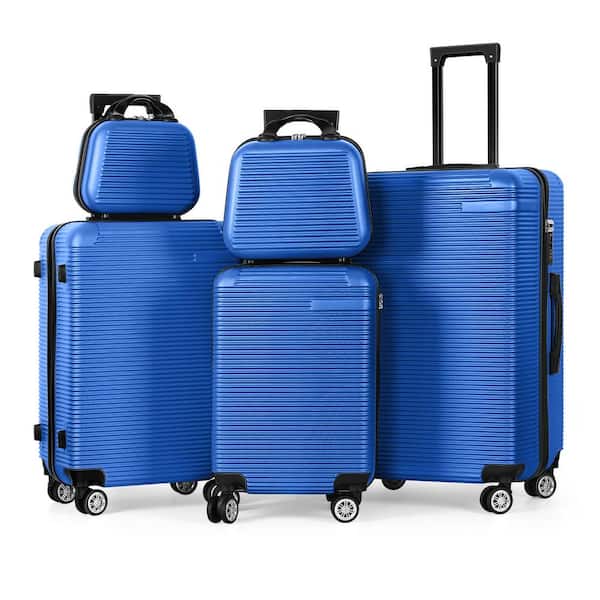 Hikolayae Luggage 5-Piece Sets, Horizontal Stripe Luggage Set with Spinner Wheels Durable Lightweight Travel Set Blue