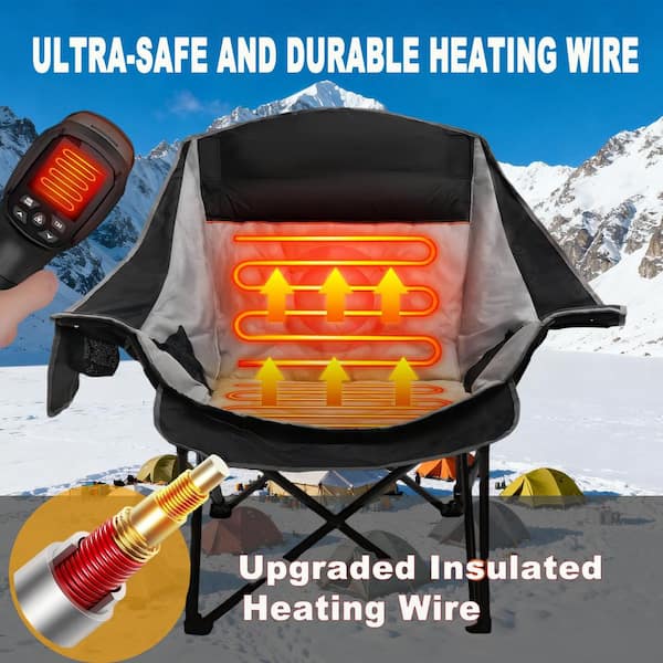 Oversized Heated Camping Chair-3 Heat Levels, 500 lbs. Support, Portable Folding Chair for Outdoor(Battery Not Included)