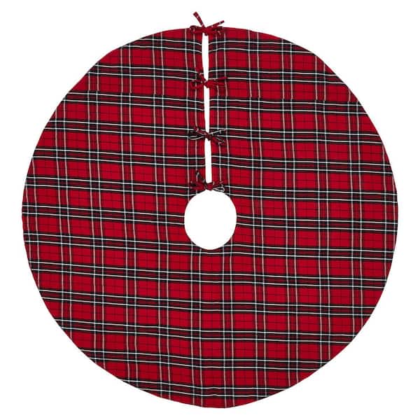 48 in. Red Tartan Plaid Polyester Christmas Tree Skirt