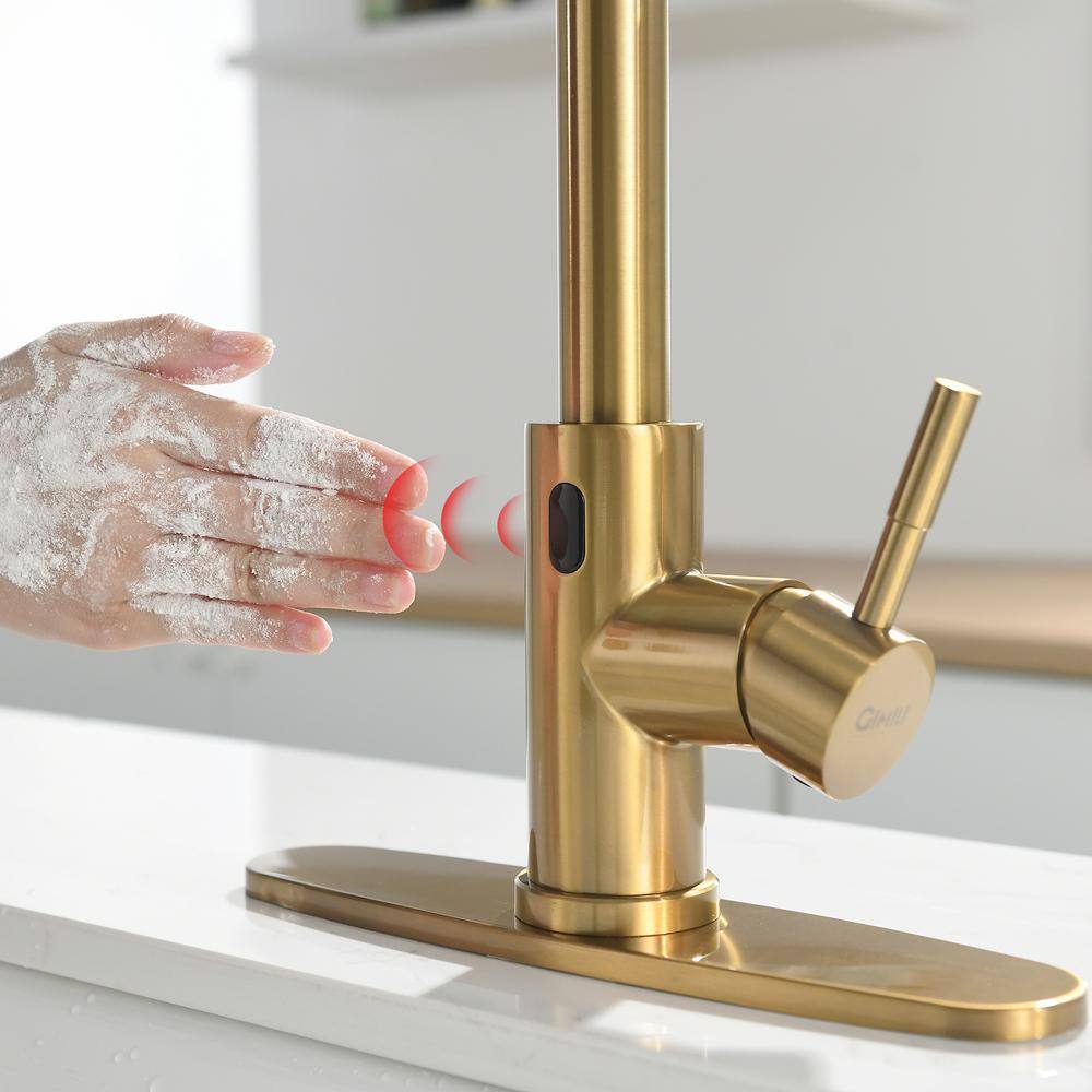 Brushed Gold Touchless Pull-Down Kitchen Faucet with Spray