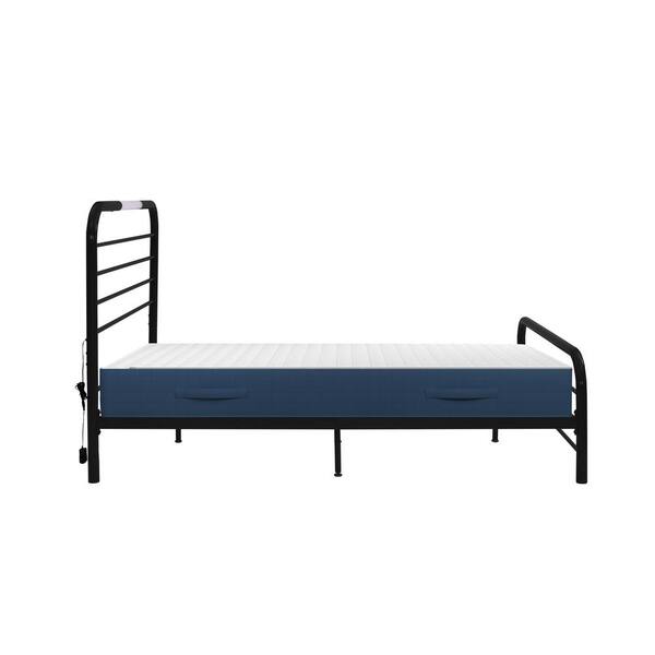 Handy Living Timothy Full Size Complete Bed with Task Lighting in Black Metal