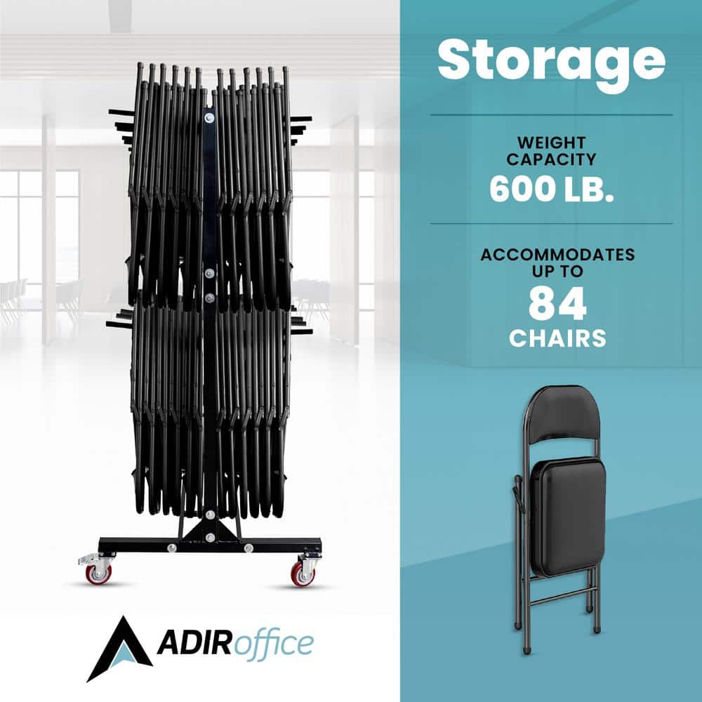 Black Steel Two-Tier Folding Chair Storage Cart