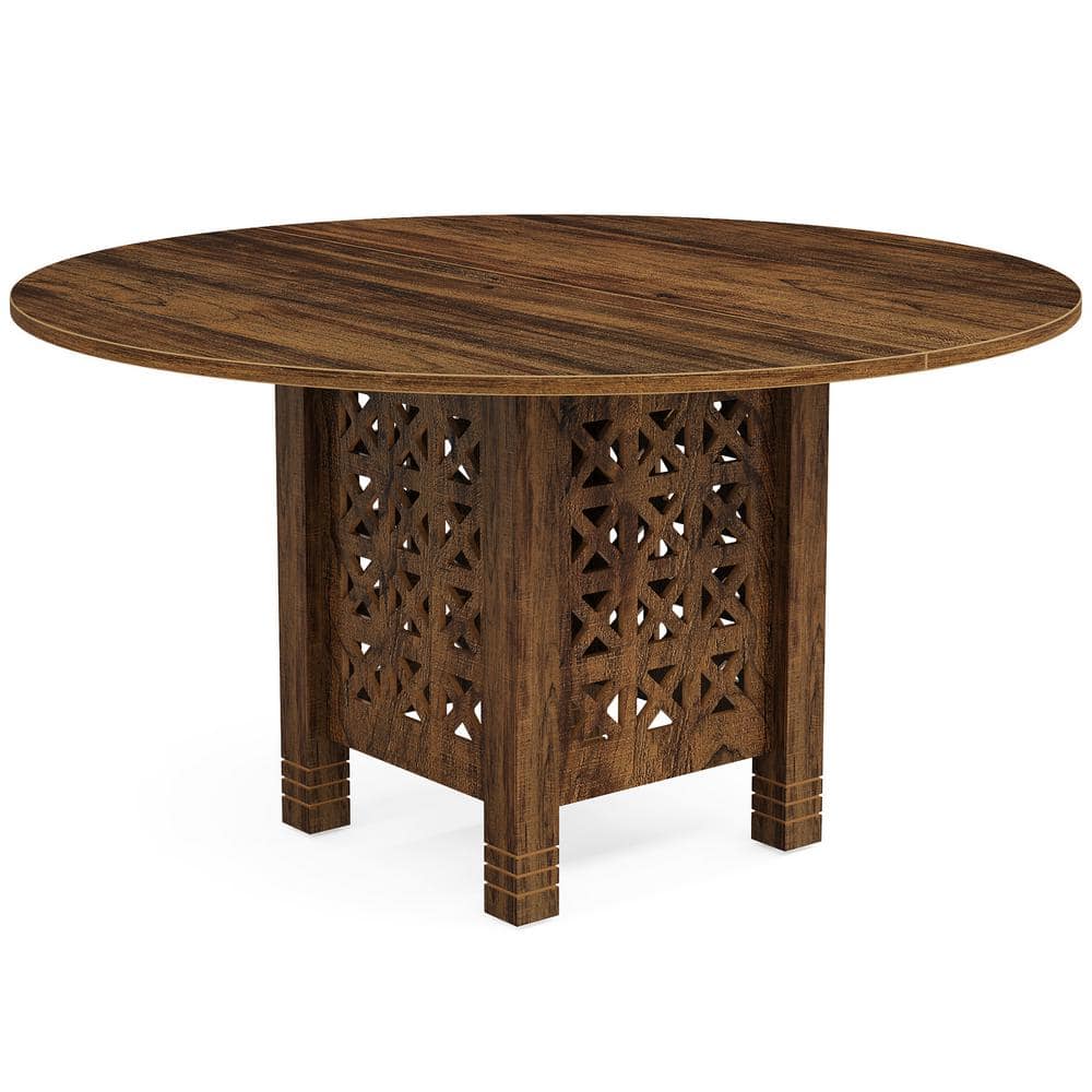Halseey Brown Round Wood Kitchen 47-Inch 4 Legs Dining Table Large Dinner Table Dining Room Circle Desk for 4-6