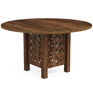 Halseey Brown Round Wood Kitchen 47 in. 4 Legs Dining Table Large Dinner Table Dining Room Circle Desk for 4-6