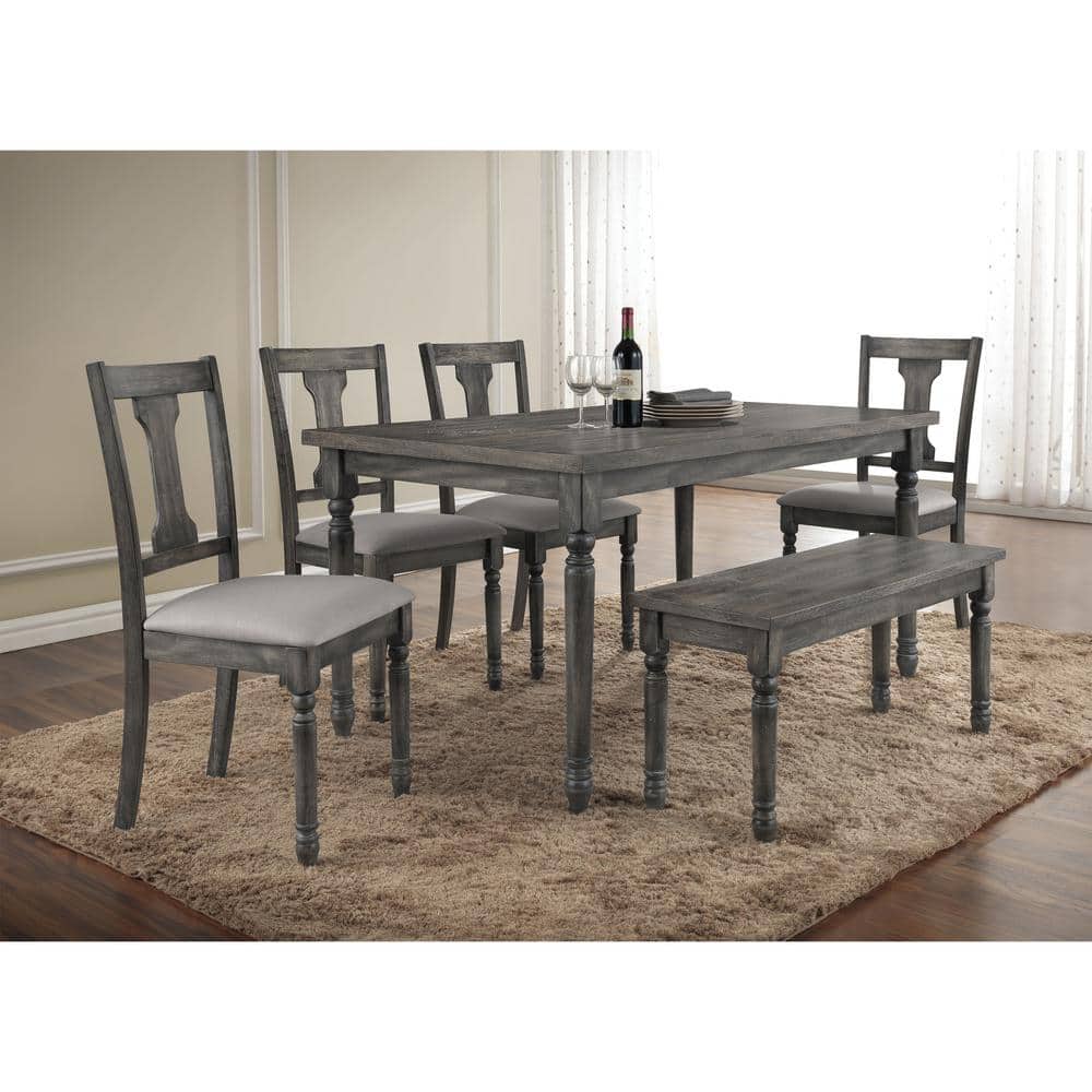 Transitional Reclaimed Wood Dining Table in Smoked Gray, Seats 6