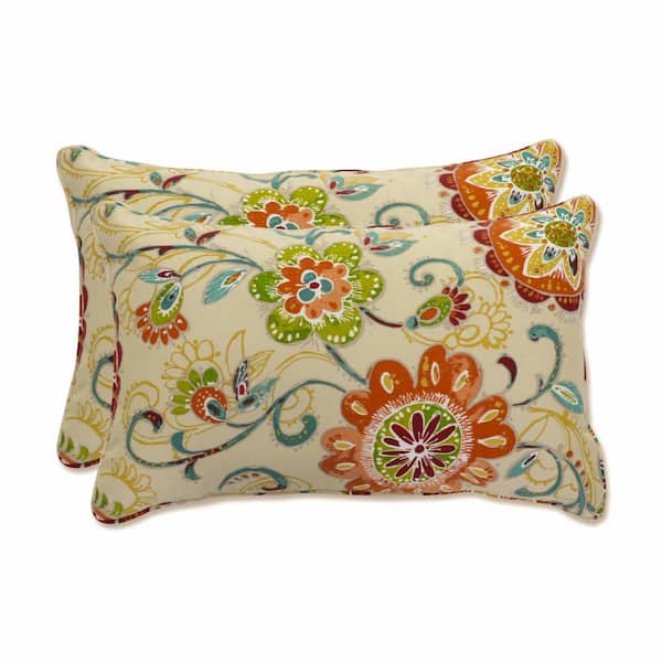 Pillow Perfect Floral Multicolored Rectangular Outdoor Lumbar Throw Pillow 2-Pack