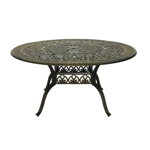 Clihome 59. in Cast Aluminum Patio Round Dining Table with Umbrella Hole