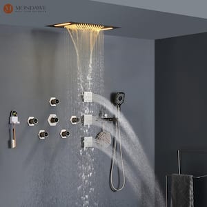 5-Spray 23 in. Thermostatic LED Rainfall Wall Mount Dual Shower Heads and Handheld Shower Head in 2.5 GPM Brushed Nickel