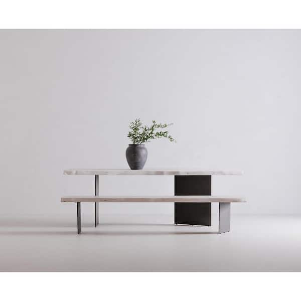 Lisa Industrial White Solid Acacia Wood 94 in. Sled Base Rectangle Dining Table, (Seats-8)