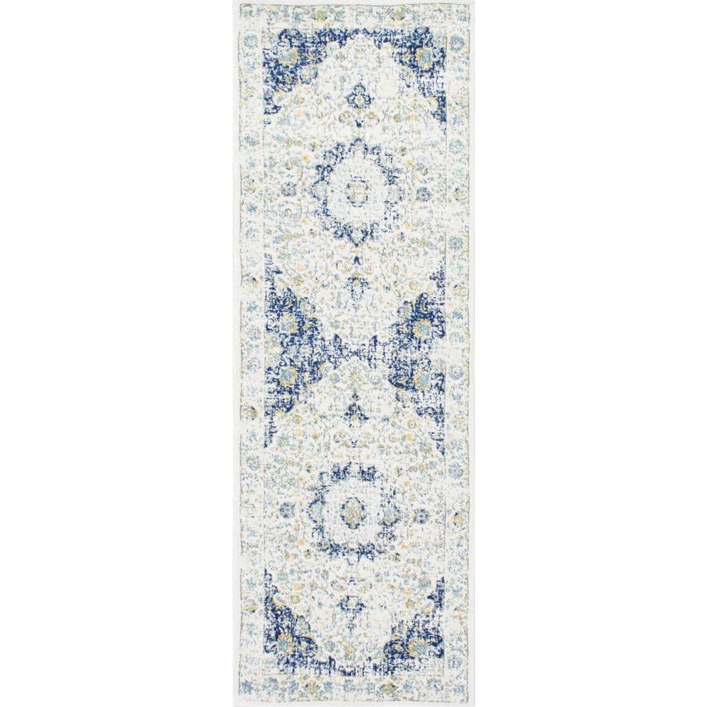 Blue Reversible Synthetic Persian Style Runner Rug, 2' 6" x 10'