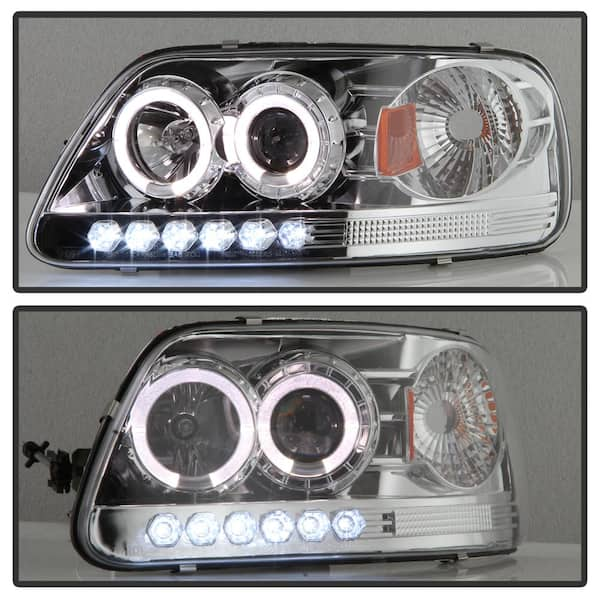 Ford F150 97-03 / Expedition 97-02 1PC Projector Headlights - LED Halo -  Amber Reflector - Chome