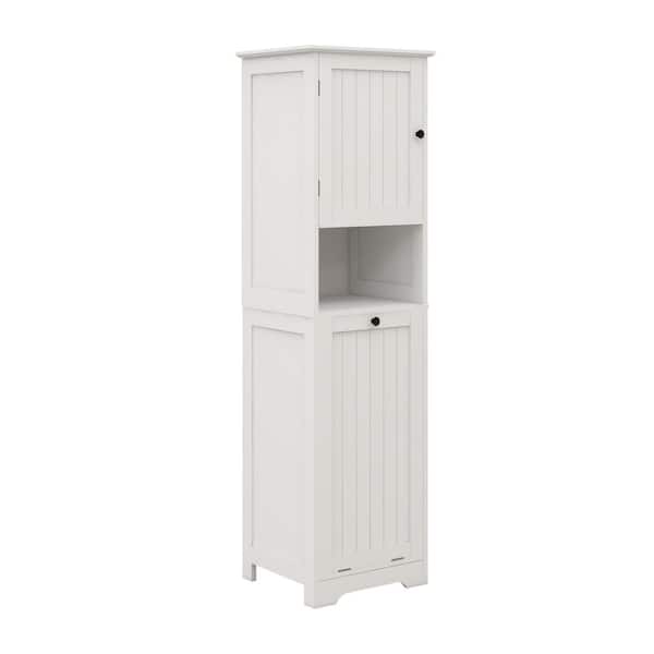 16 in. W x 14 in. D x 55 in. H White Freestanding Linen Cabinet with 3 Storage Shelves and Removable Cloth Bag