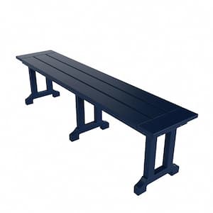 Hayes 65 in. Backless HDPE Plastic Trestle Outdoor Dining 2-Person Patio Garden Bench in Navy Blue