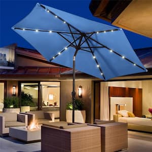 9 ft. Steel Cantilever Solar Tilt Patio Umbrella LED Lights with Crank Blue